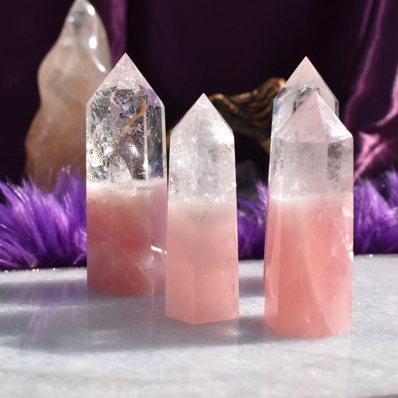 Natural, Spiritual, Guide, Wiccan, Divination, Sun Other - Clear & Rose Quartz Tower